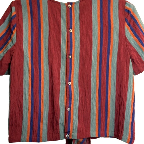 MADEWELL Top Womens Size L Button back tie tee in Rosalinda Stripe Work Party - Picture 7 of 14